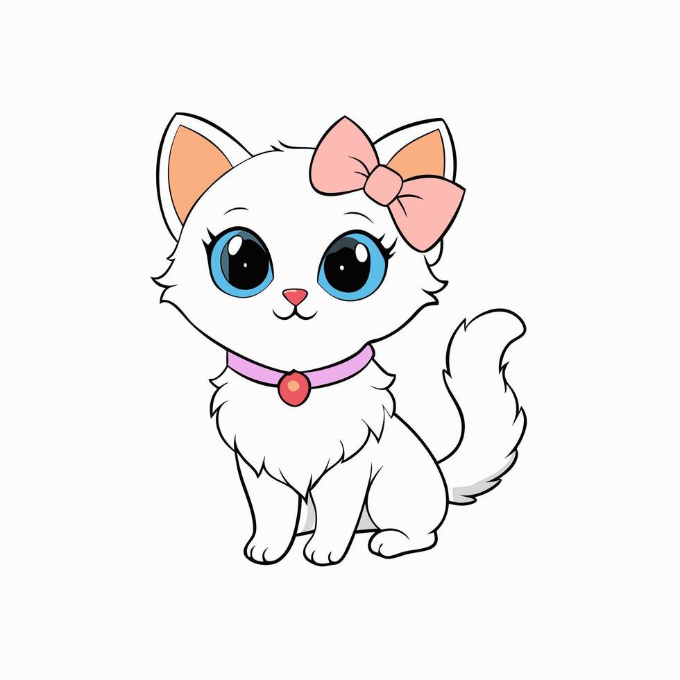 Adorable small fluffy kitten with big eyes illustration. Perfect for pet-themed designs, cute digital art, and charming cat graphics. Ideal for adding a sweet touch to your projects vector