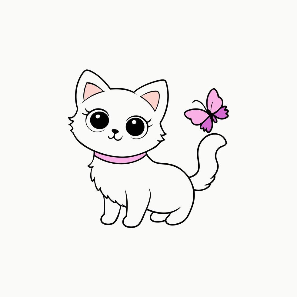 Adorable small fluffy kitten with big eyes illustration. Perfect for pet-themed designs, cute digital art, and charming cat graphics. Ideal for adding a sweet touch to your projects vector