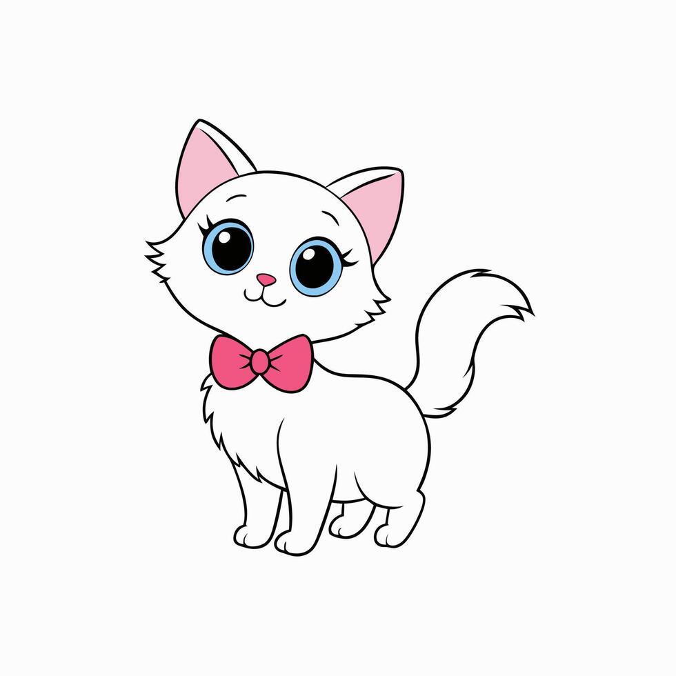 Adorable small fluffy kitten with big eyes illustration. Perfect for pet-themed designs, cute digital art, and charming cat graphics. Ideal for adding a sweet touch to your projects vector