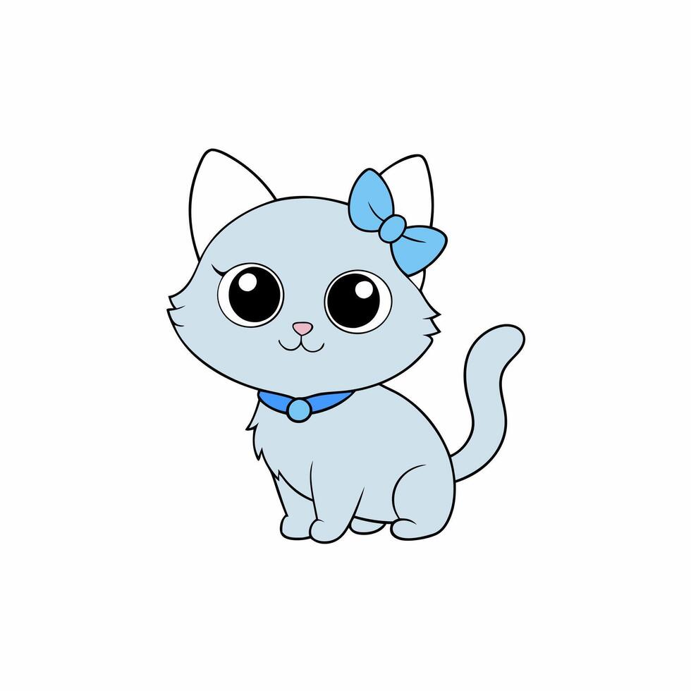 Adorable small fluffy kitten with big eyes illustration. Perfect for pet-themed designs, cute digital art, and charming cat graphics. Ideal for adding a sweet touch to your projects vector