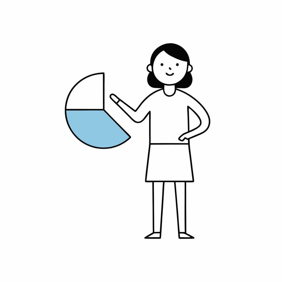 Index Investor Ingrid presenting a pie chart illustration, ideal for financial analysis, business reports, and investment presentations. Clean, professional, and detailed vector