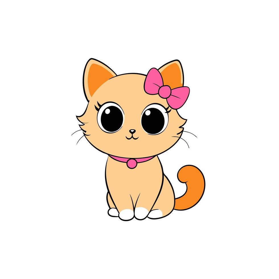 Adorable small fluffy kitten with big eyes illustration. Perfect for pet-themed designs, cute digital art, and charming cat graphics. Ideal for adding a sweet touch to your projects vector