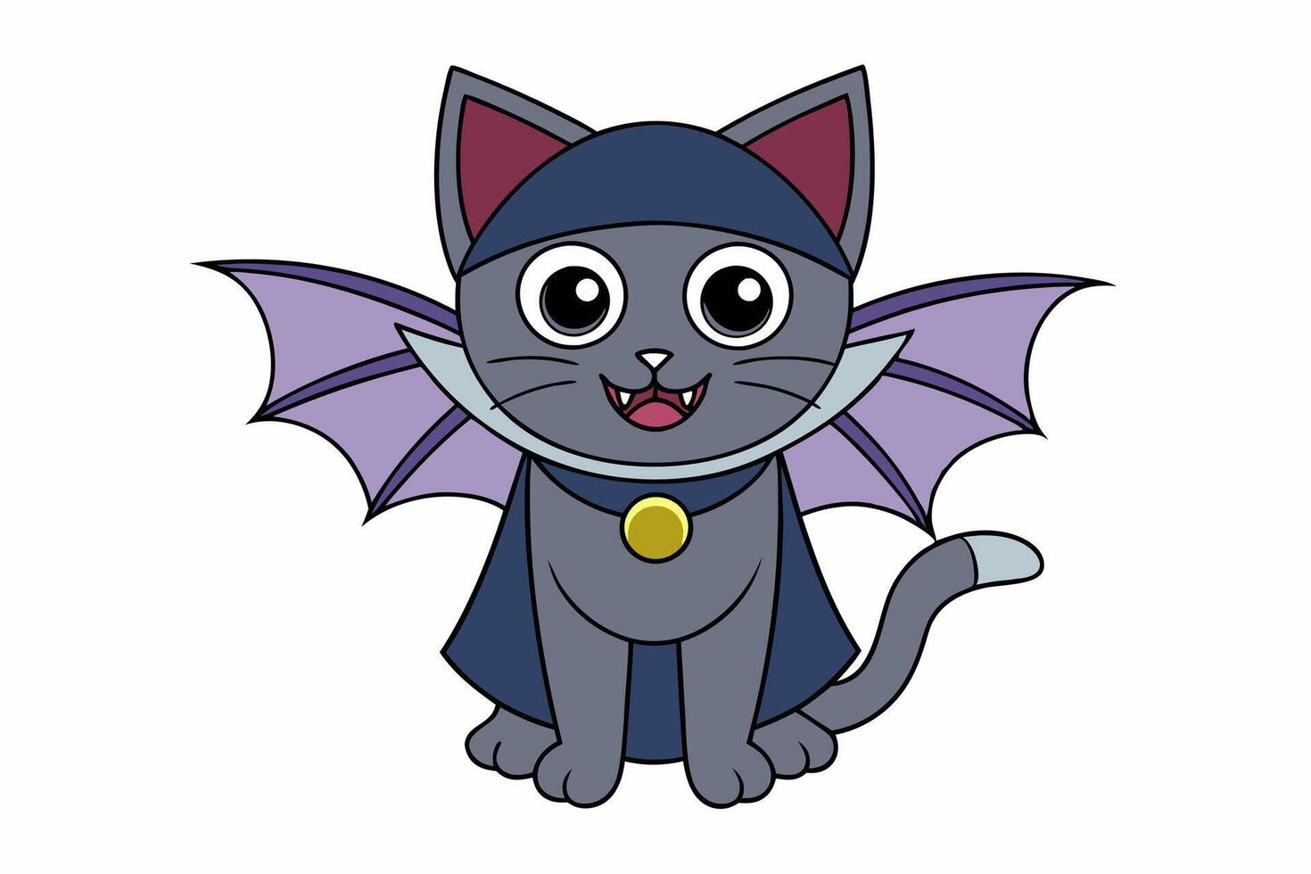 Adorable Halloween Cat with Bat Illustration vector