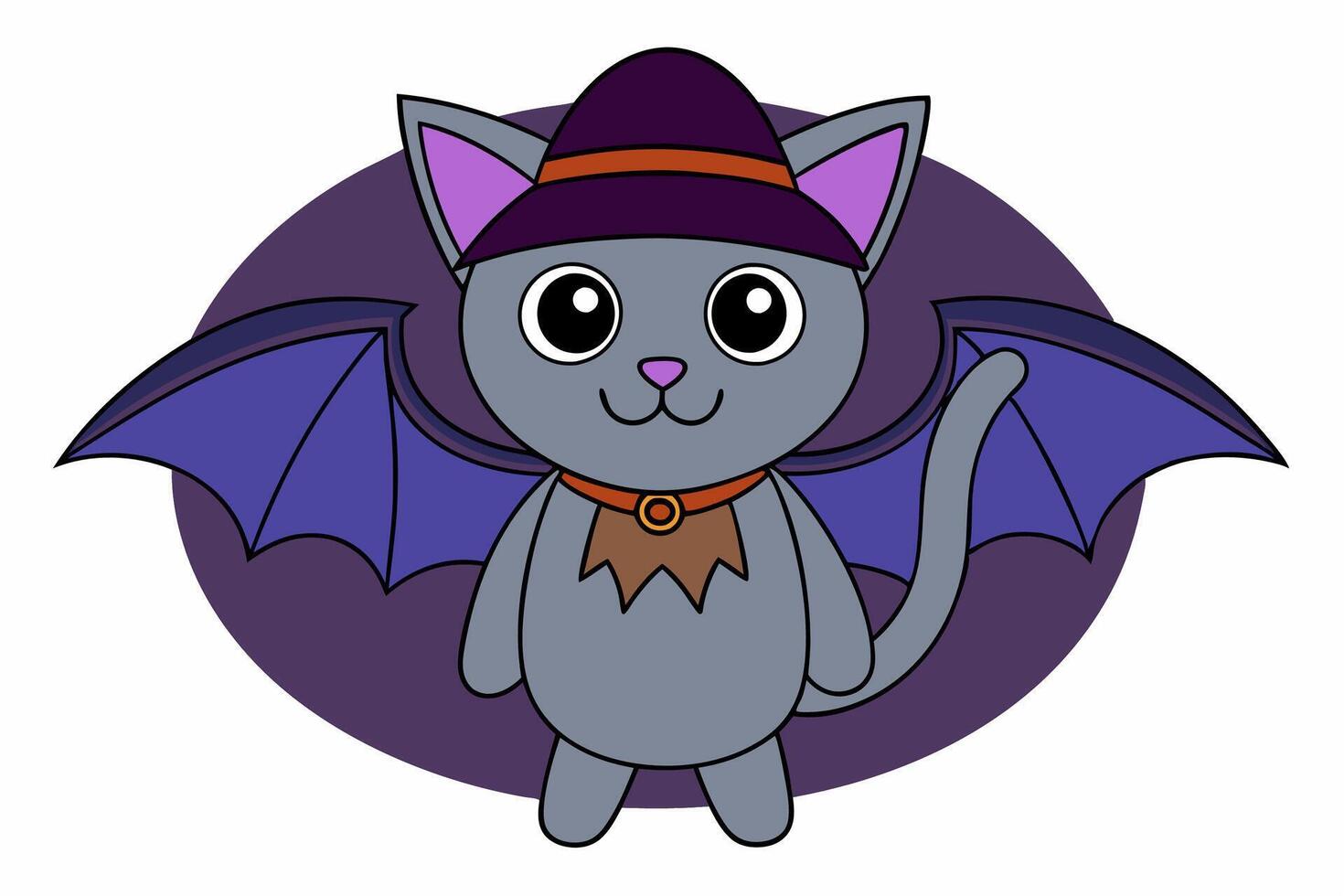 Adorable Halloween Cat with Bat Illustration vector