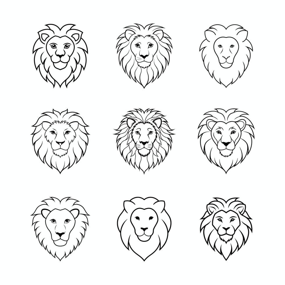 Lion Head Icon Silhouette Line Art Illustration Bundle vector