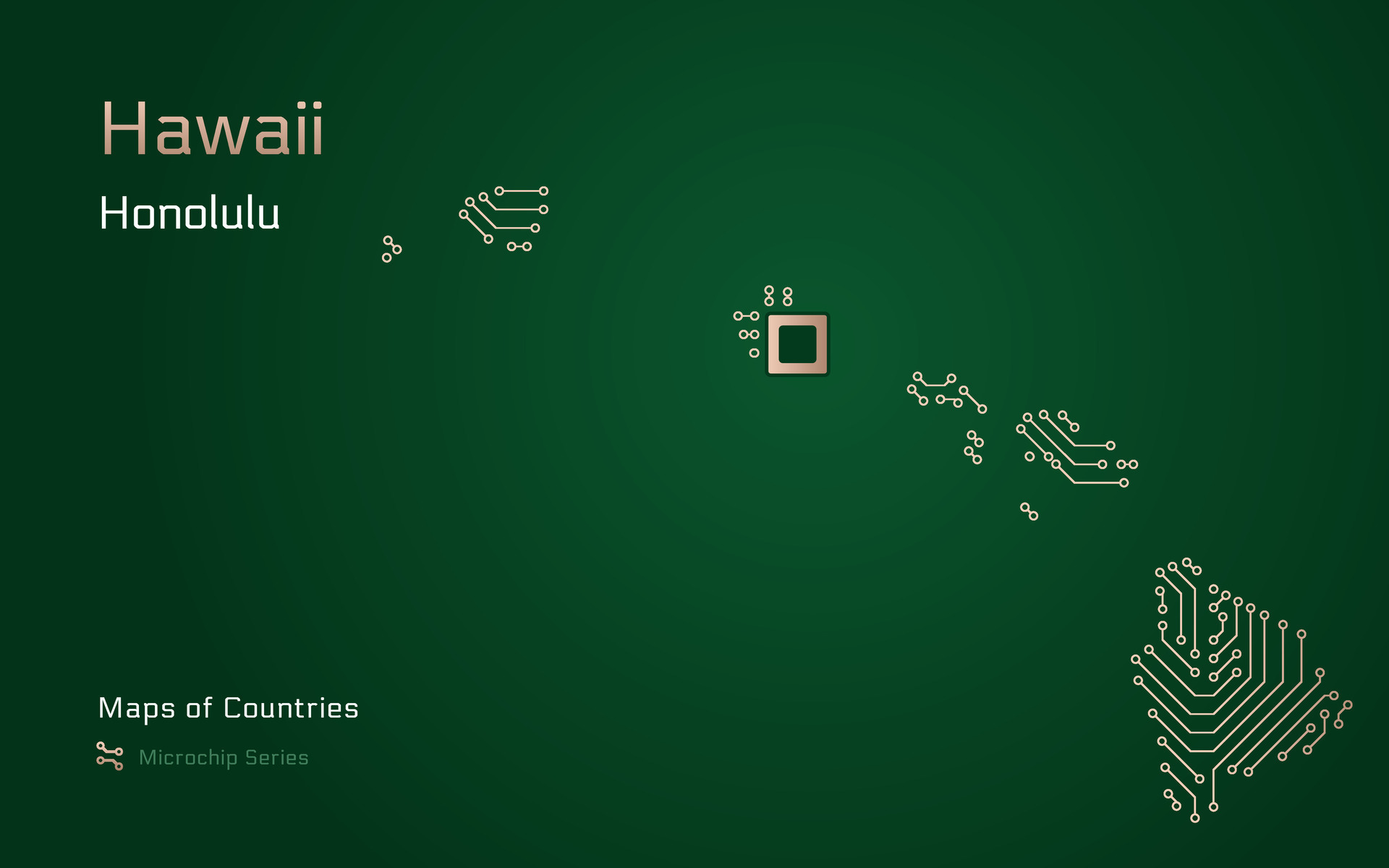 Hawaii Map with a capital of Honolulu Shown in a Microchip Pattern. E