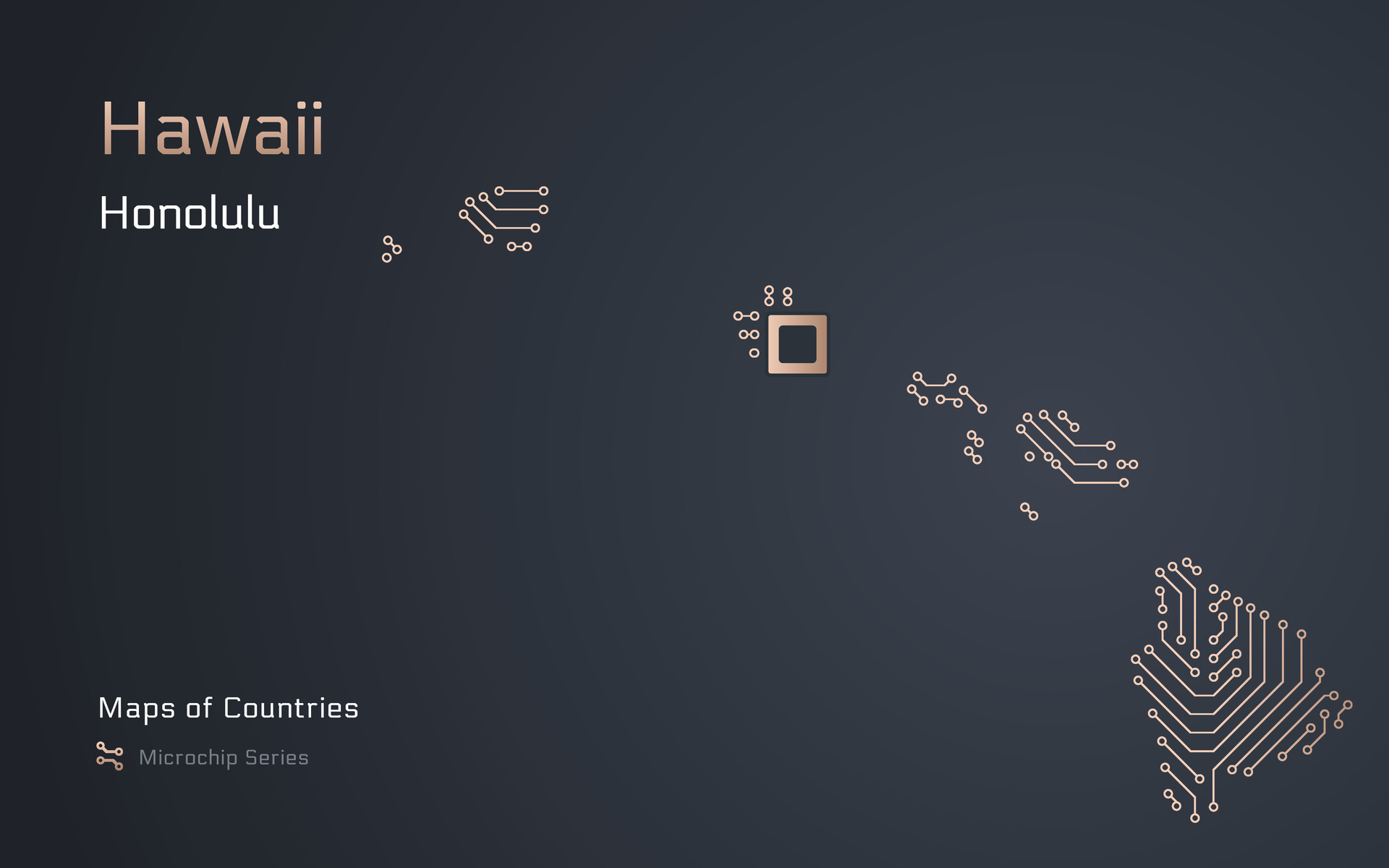 Hawaii Map with a capital of Honolulu Shown in a Microchip Pattern. E