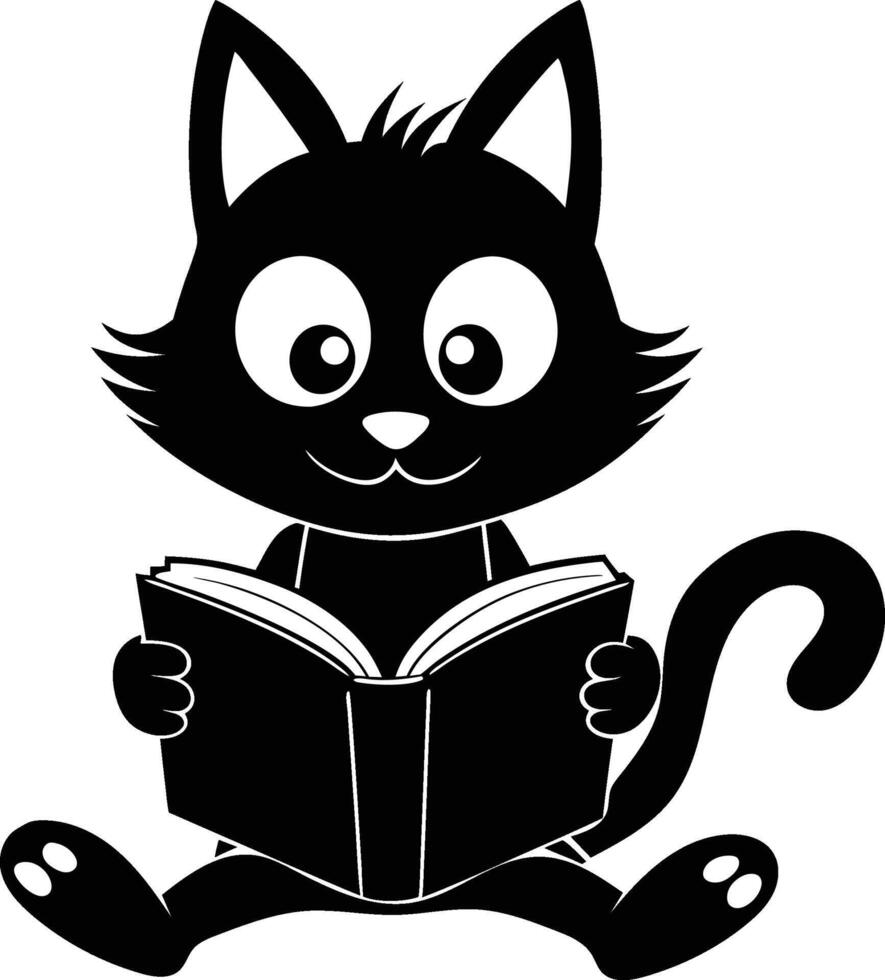 cat reading book isolated on white background vector