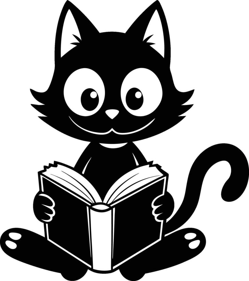 cat reading book isolated on white background vector