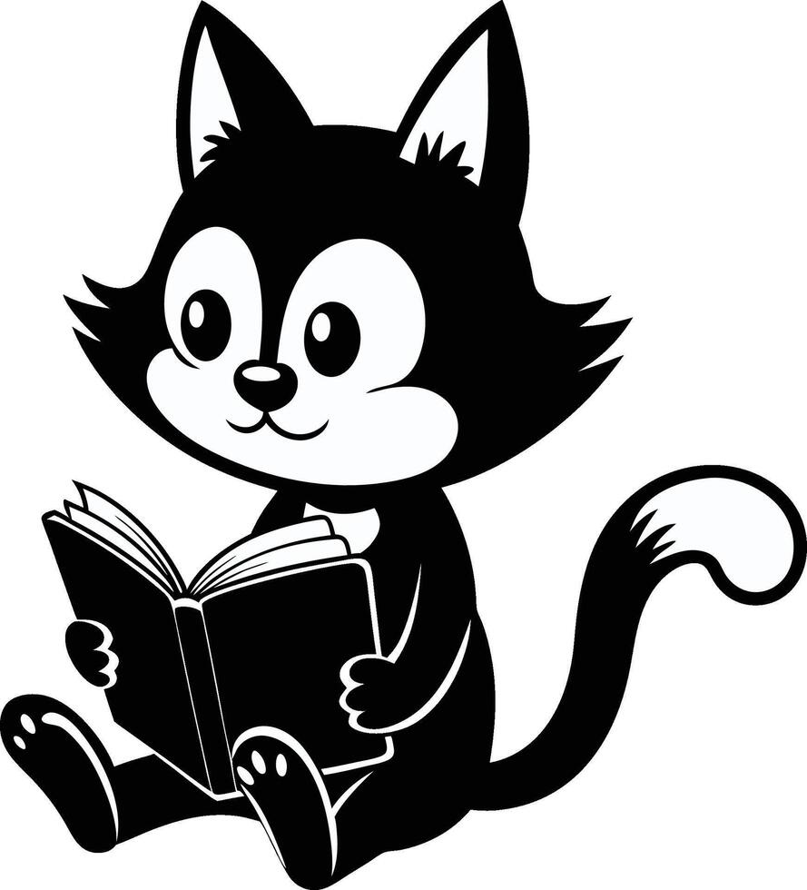 cat reading book isolated on white background vector