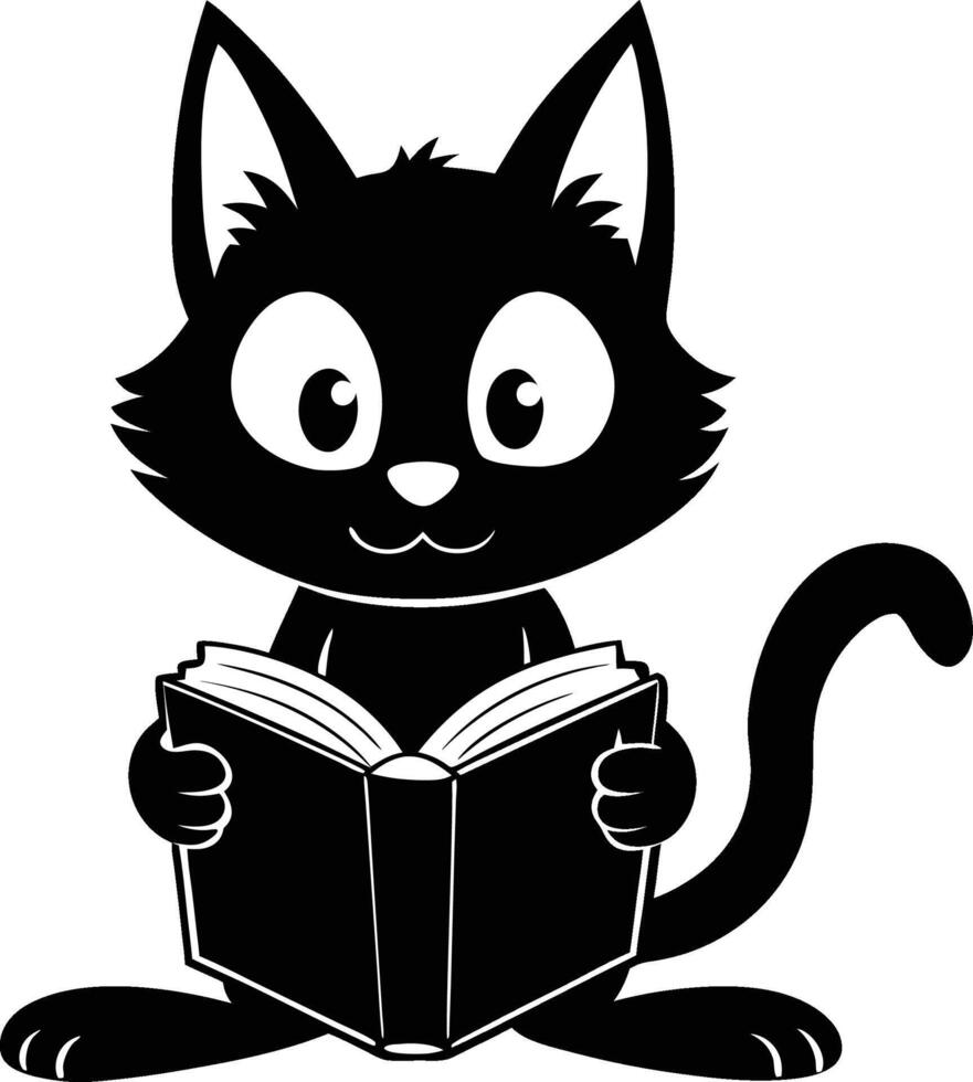 cat reading book isolated on white background vector