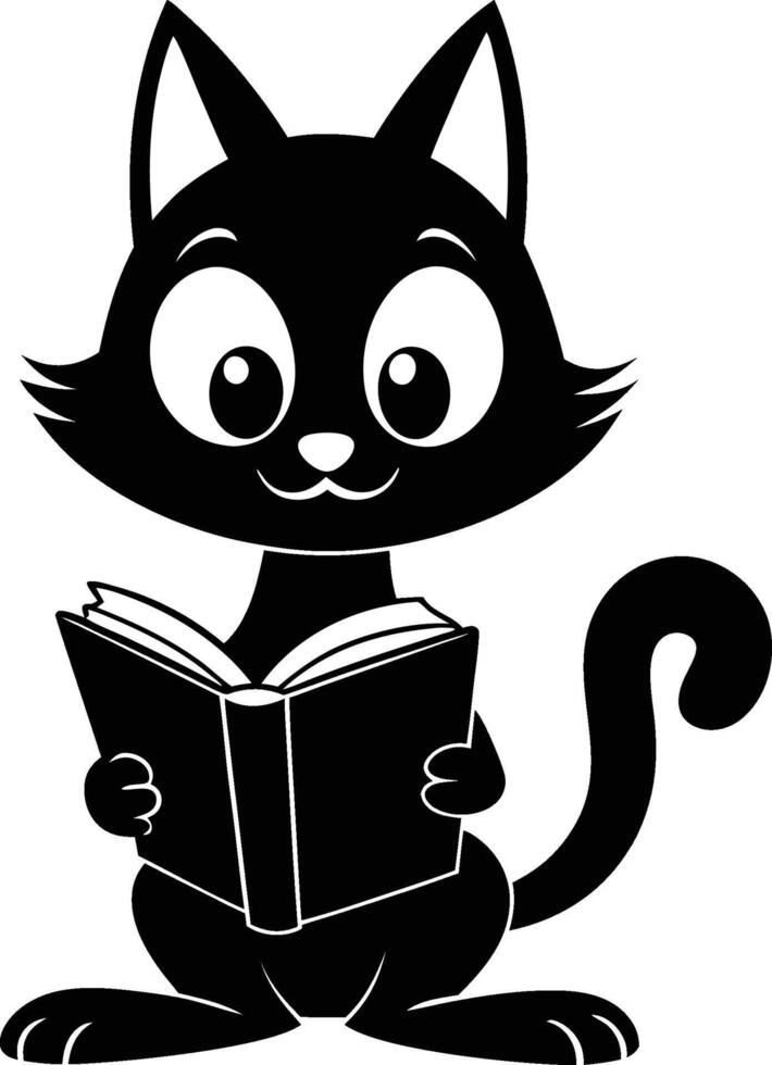 cat reading book isolated on white background vector