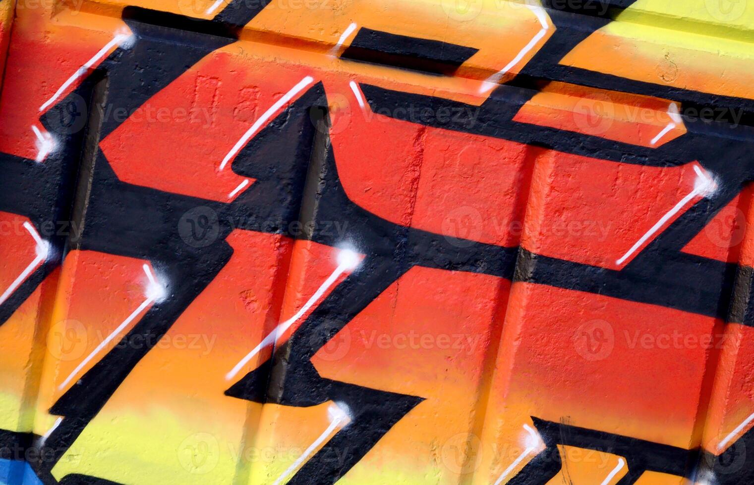Colorful background of graffiti painting artwork with bright aerosol outlines on wall. Old school street art piece made with aerosol spray paint cans. Contemporary youth culture photo