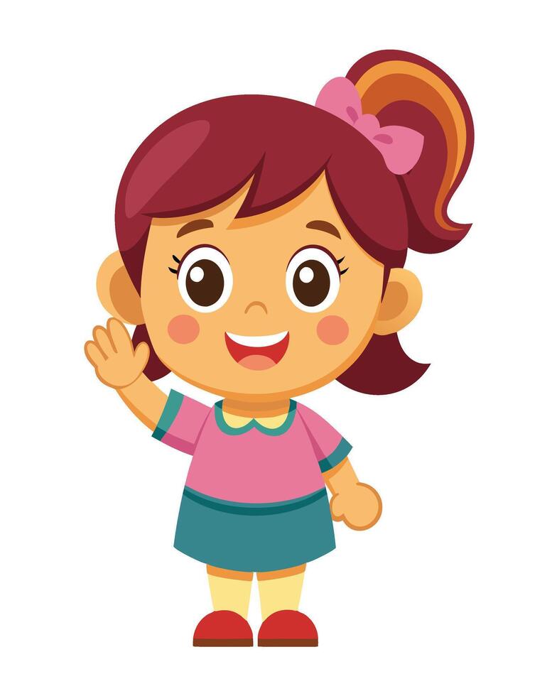 Cute little girl cartoon waving hand on white background vector