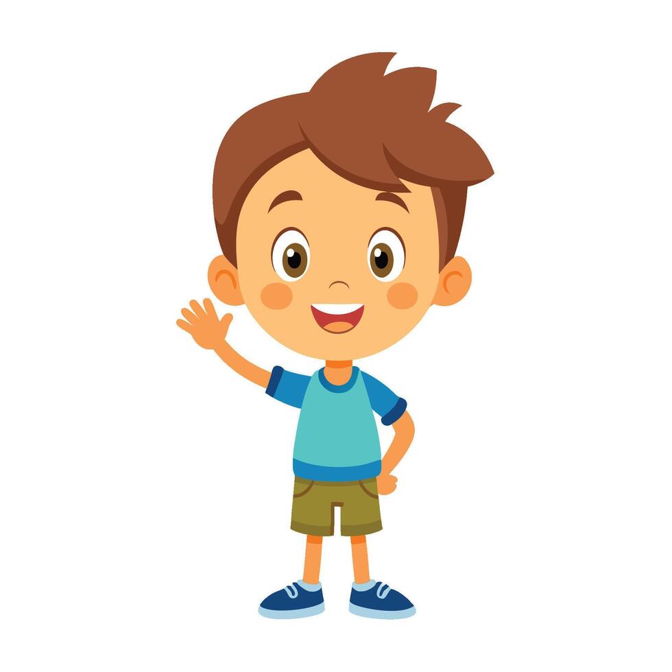 Little boy cartoon waving hand on white background vector