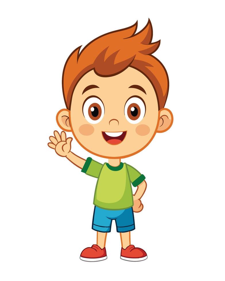 Little boy cartoon waving hand on white background vector