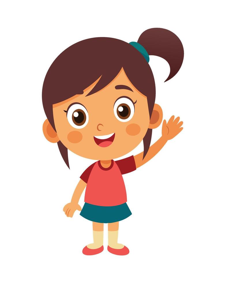Cute little girl cartoon waving hand on white background vector
