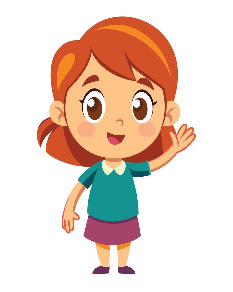 Cute little girl cartoon waving hand on white background vector