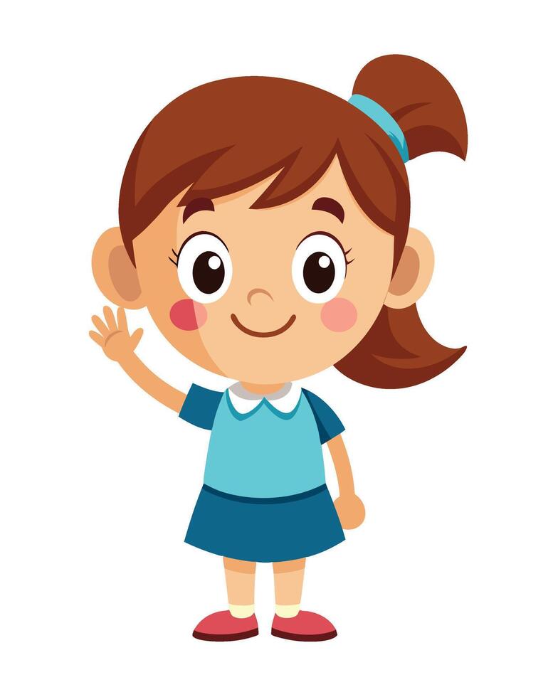 Cute little girl cartoon waving hand on white background vector