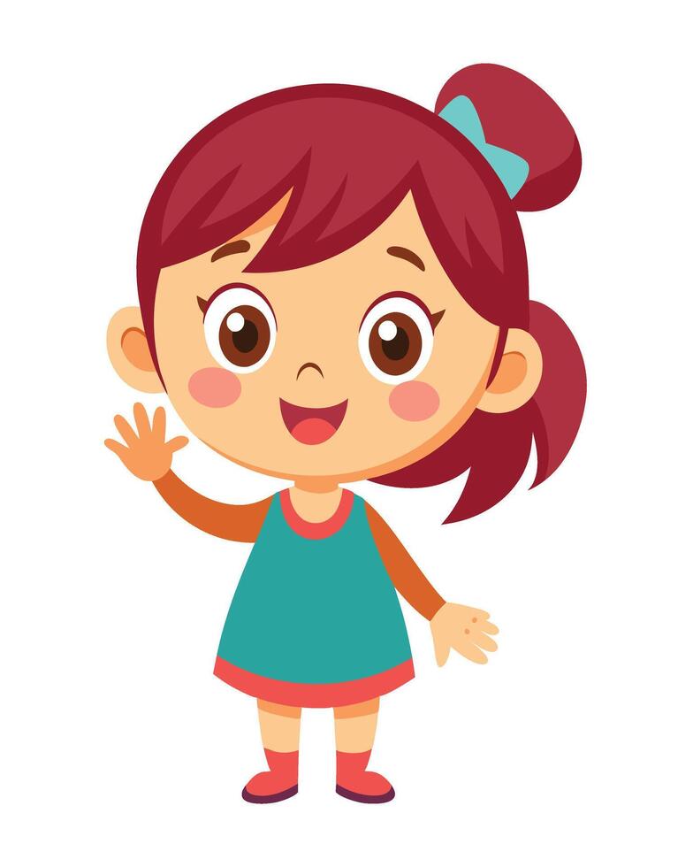 Cute little girl cartoon waving hand on white background vector