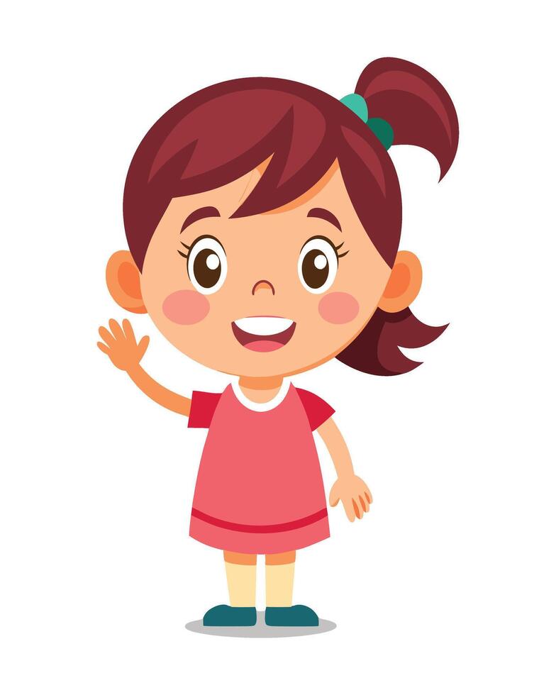 Cute little girl cartoon waving hand on white background vector