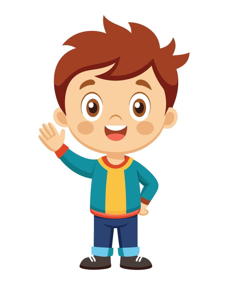 Little boy cartoon waving hand on white background vector