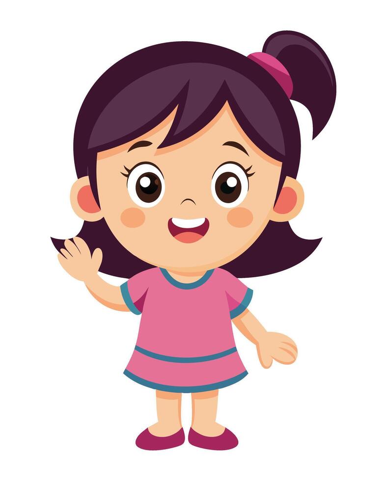 Cute little girl cartoon waving hand on white background vector