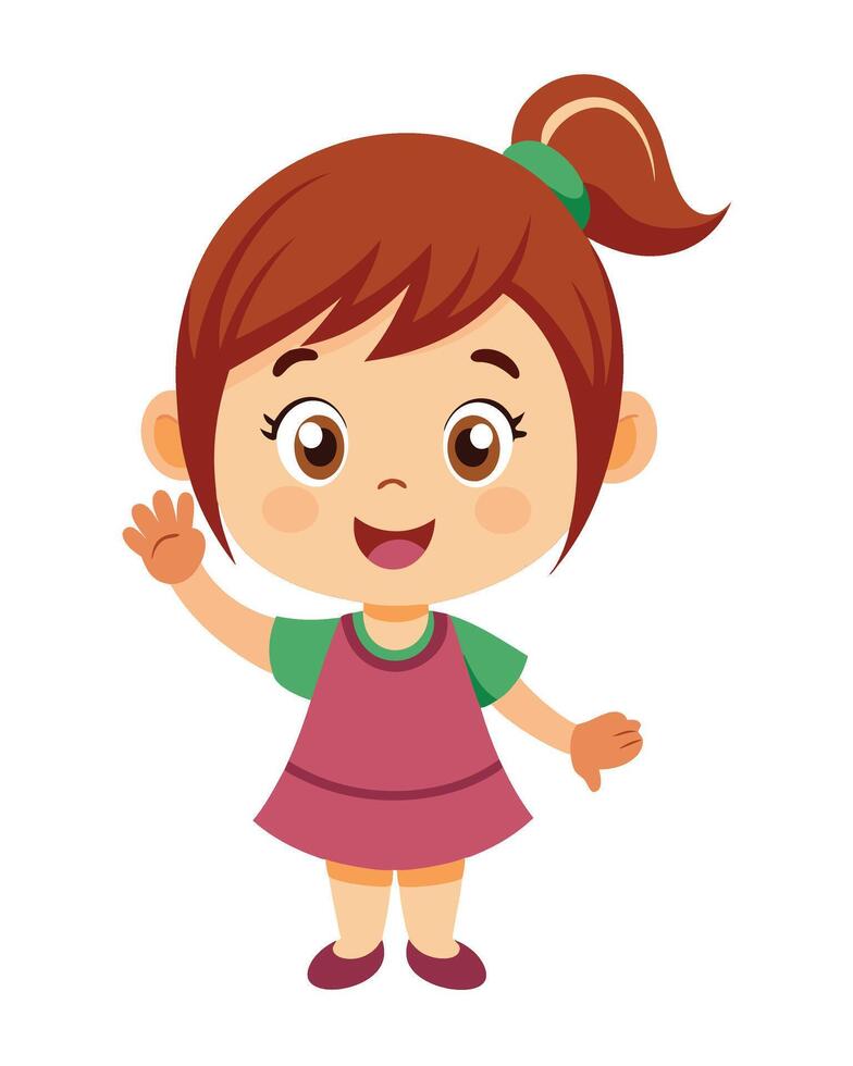 Cute little girl cartoon waving hand on white background vector