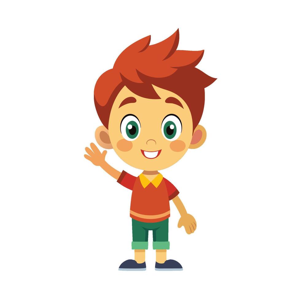 Little boy cartoon waving hand on white background vector