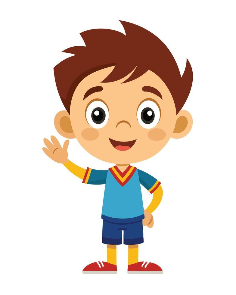 Little boy cartoon waving hand on white background vector