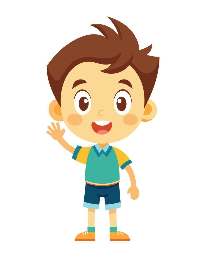 Little boy cartoon waving hand on white background vector