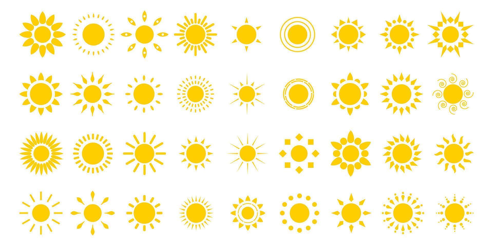 Set of Sun icons isolated on white background vector
