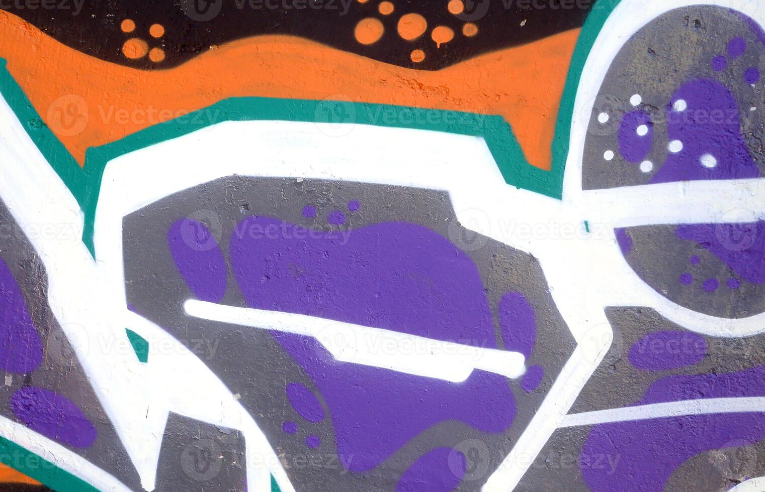 Colorful background of graffiti painting artwork with bright aerosol outlines on wall. Old school street art piece made with aerosol spray paint cans. Contemporary youth culture photo