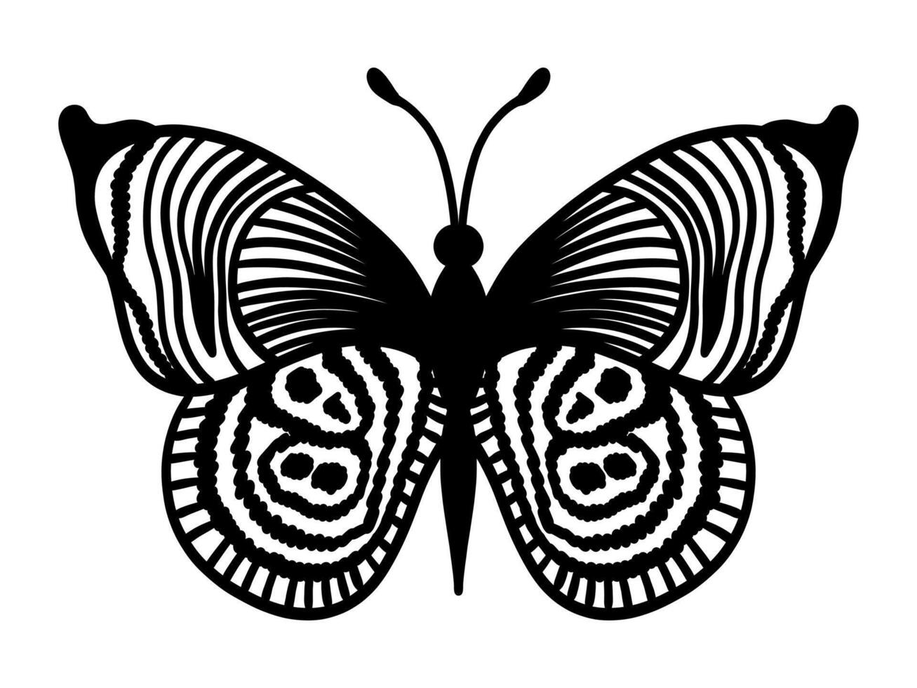 Single linear butterfly on a white background. Vintage style black vector
