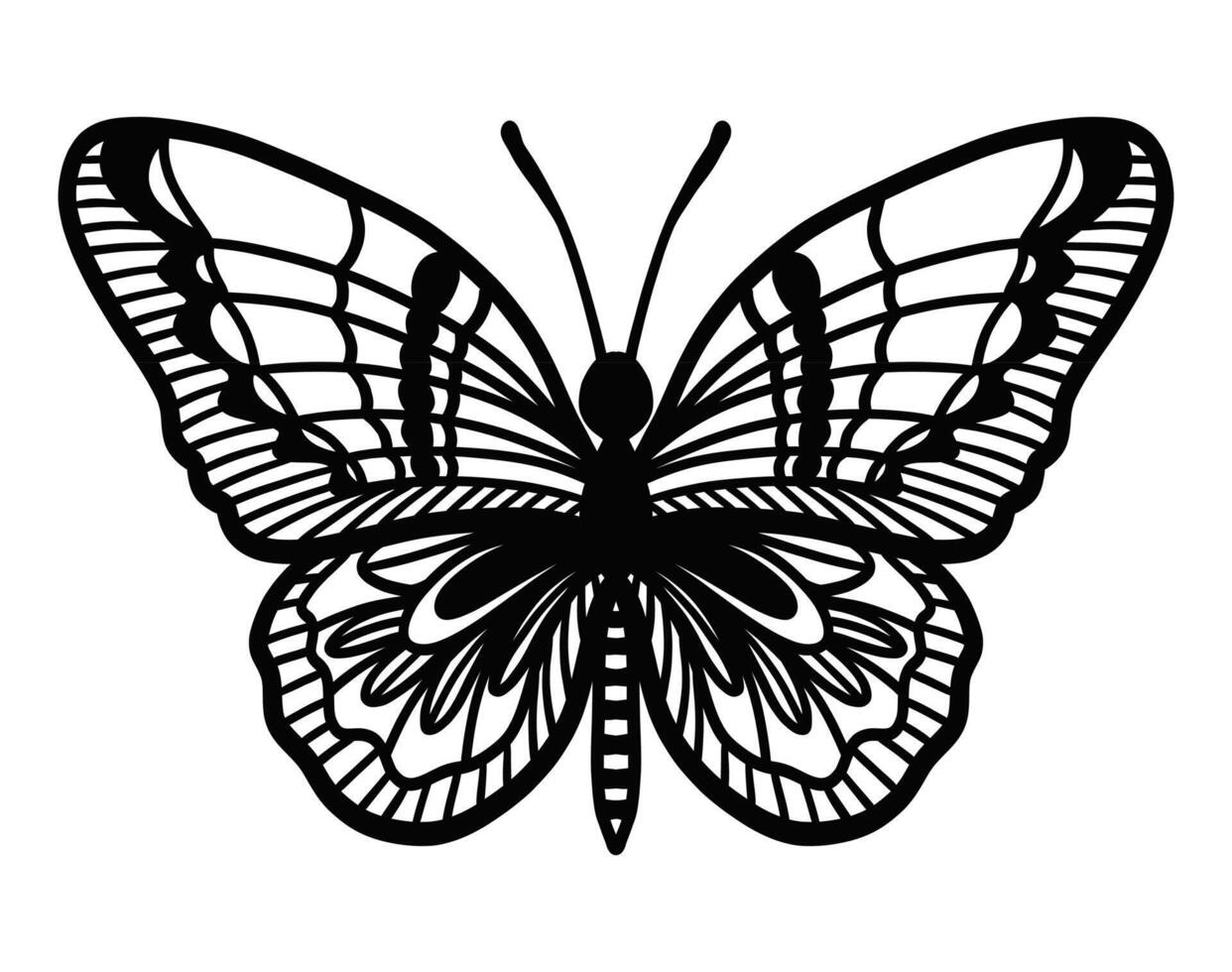 Single linear butterfly on a white background. Vintage style black vector