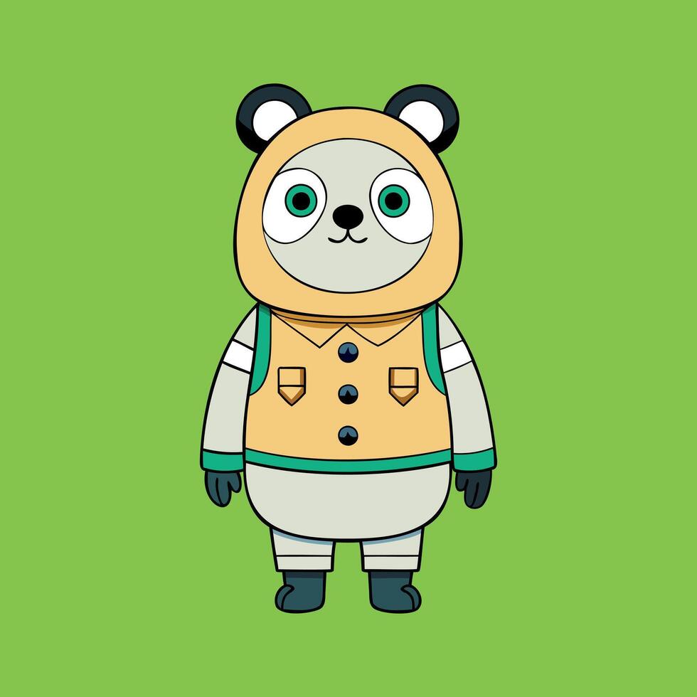 Animated Bear Character in Casual Outfit on Green Background vector
