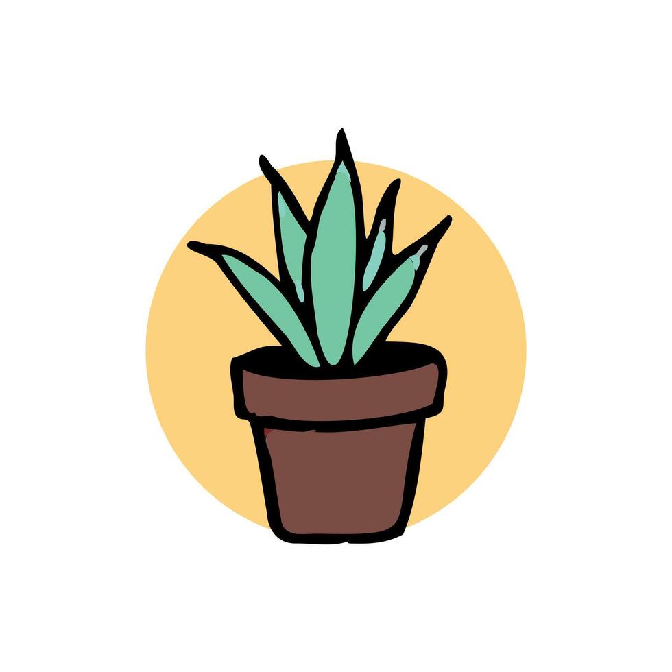 Cute Hand Drawn Aloe Vera in Pot Illustration vector