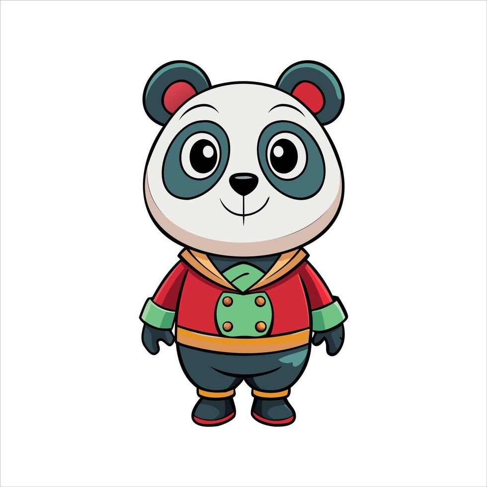 Cute Cartoon Panda in a Red Outfit vector