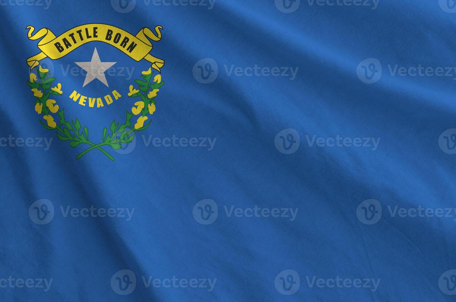 Nevada US state flag depicted on folded wavy fabric of old cloth photo