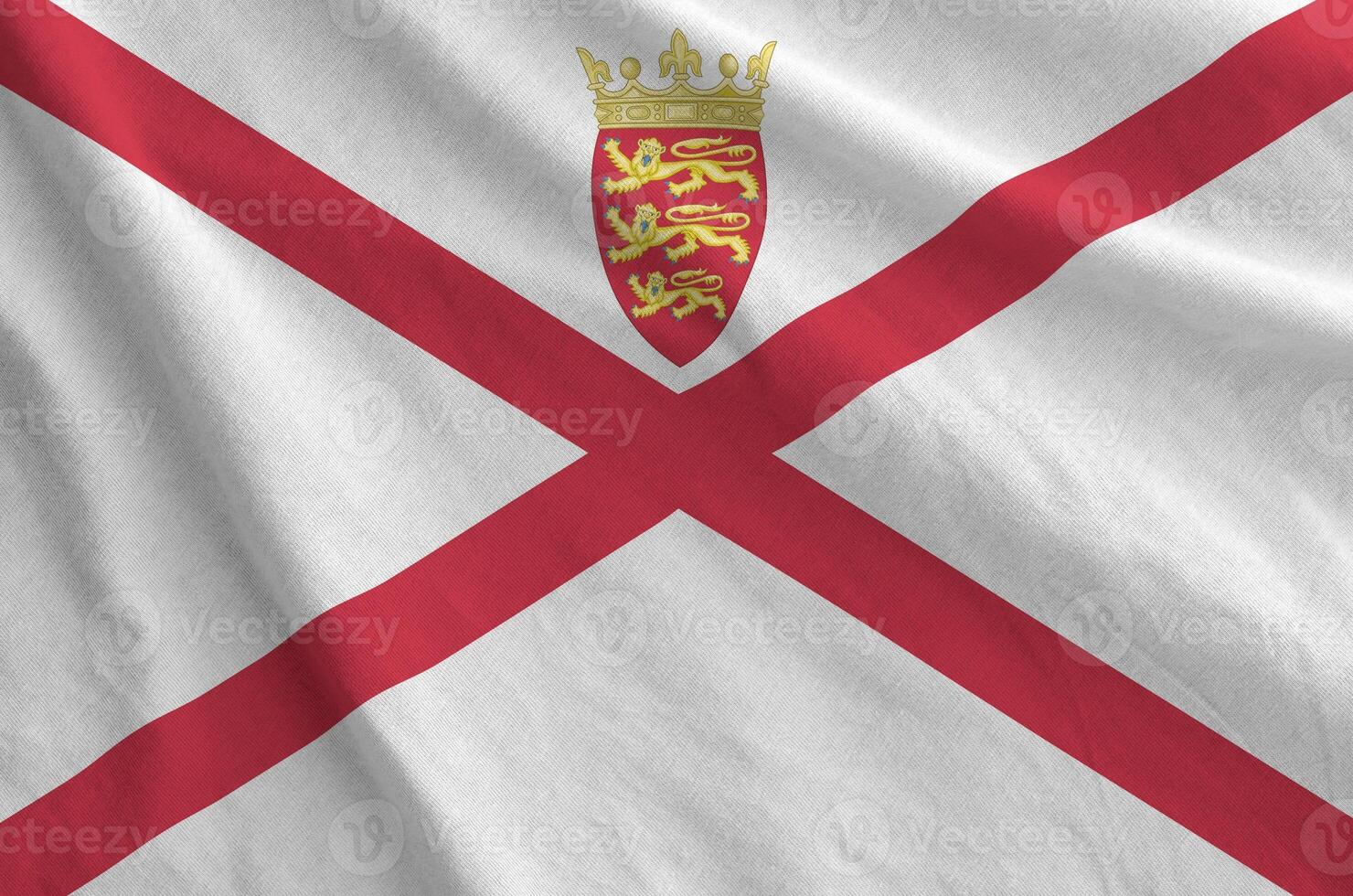 Jersey flag depicted on folded wavy fabric of old cloth photo
