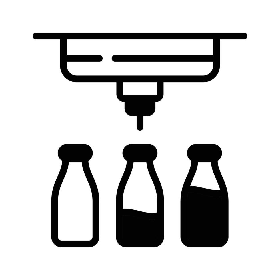 Milk bottles filling with machines, concept icon of mass milk production vector