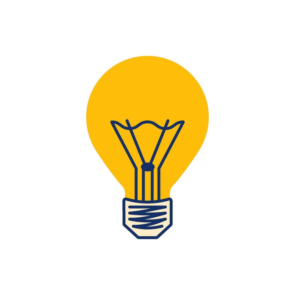 Electric lamp isolated. Lighting bulb with filaments and base. Equipment, lightbulb. Illumination. Electricity. Idea concept, creativity symbol. Flat style. Yellow, blue color. illustration vector