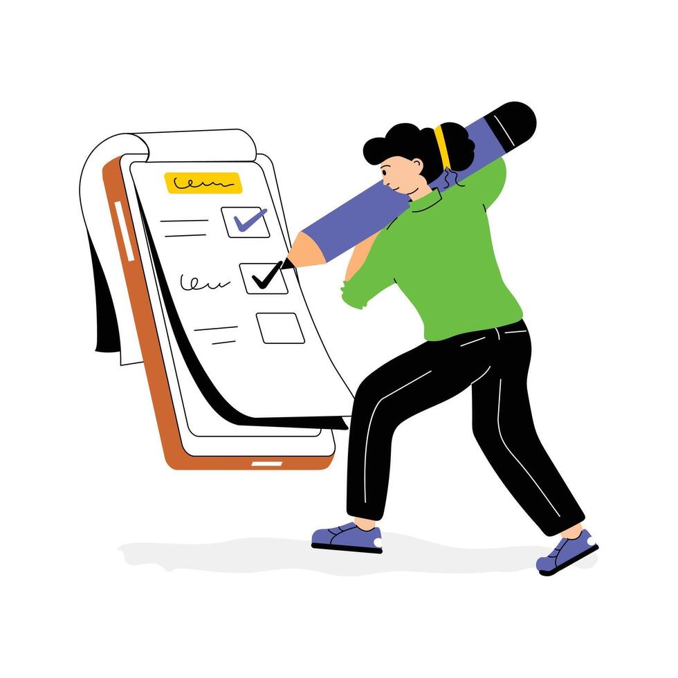 A trendy flat illustration of task done vector