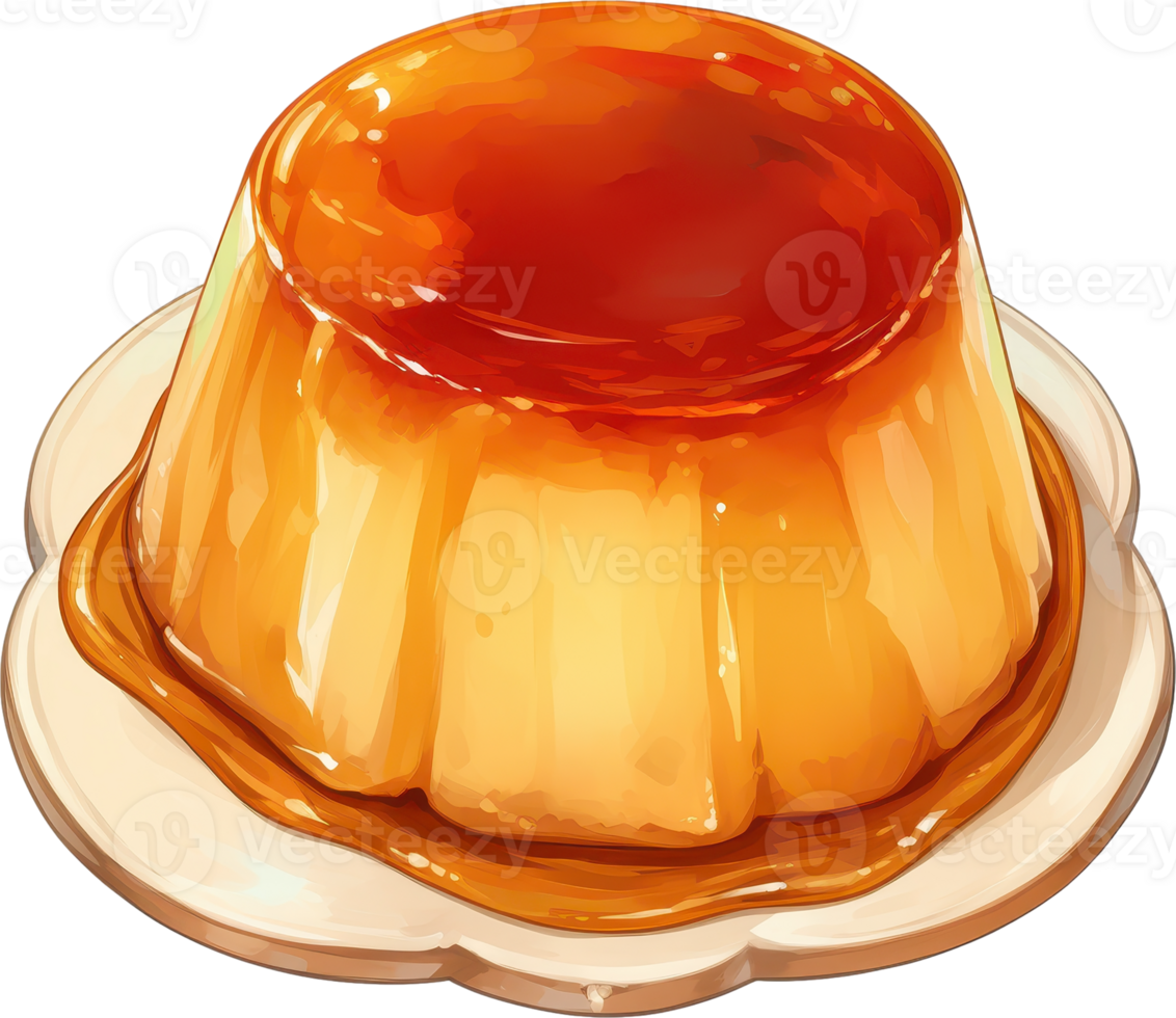 Caramel Flan Dessert on Plate png