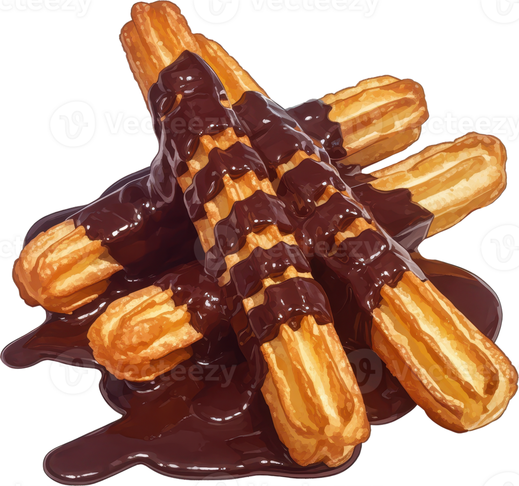 Chocolate-Drenched Churros Stack png