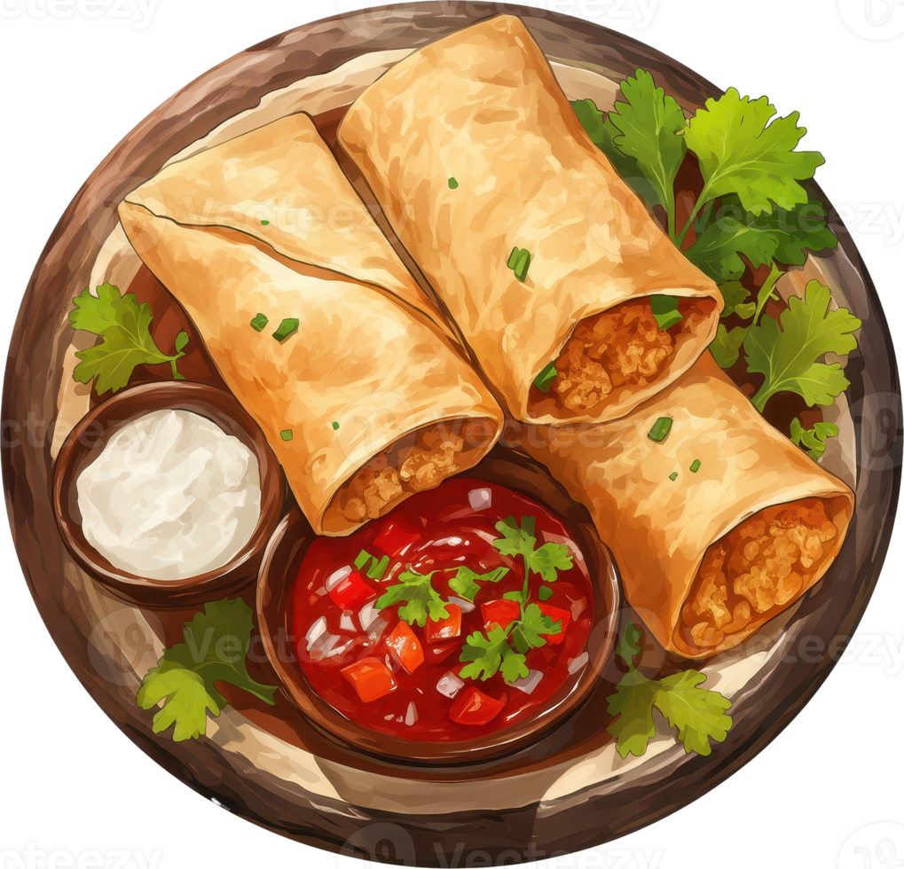 Crispy Taquitos with Salsa and Sour Cream png