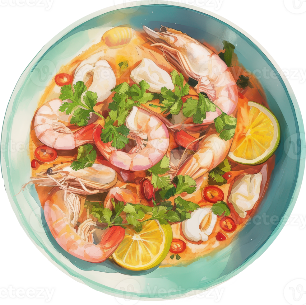 Shrimp and Seafood Soup with Lemons png
