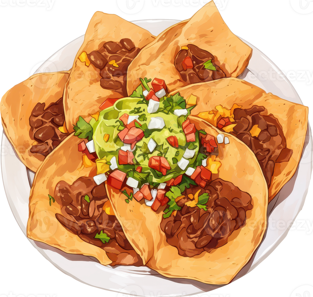 Nachos with Black Beans and Guacamole png