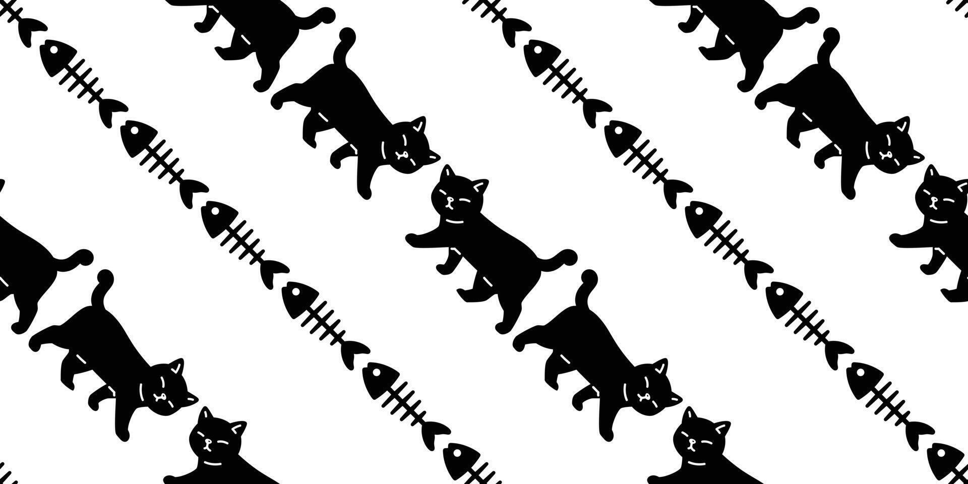 cat seamless pattern kitten calico fish bone food neko breed character cartoon pet tile background repeat wallpaper animal doodle illustration design scarf isolated vector