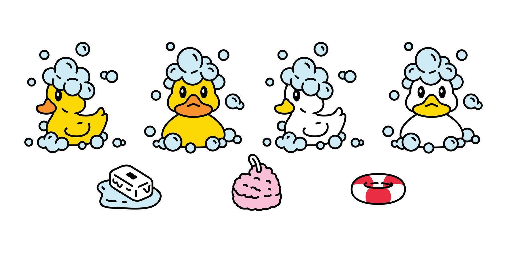 duck icon shower soap bubble logo bathroom bird chicken character cartoon symbol isolated doodle illustration design vector